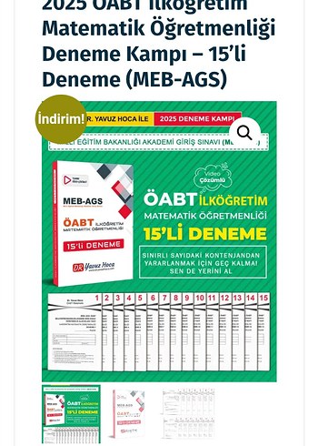 ÖABT İlköğrtm Matematik Öğretmenliği 15li Deneme (Dr yavuz hoca)