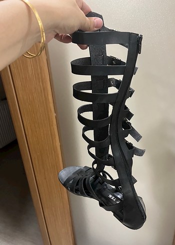 40 Beden siyah Renk Kadın Siyah Tokalı gladyator Sandalet