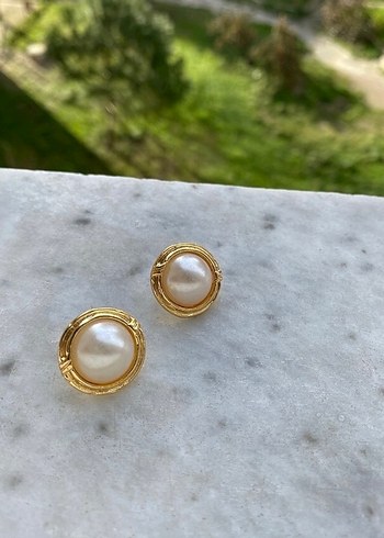 Altın Renkli İnci Düğme Küpe - Görsel 3