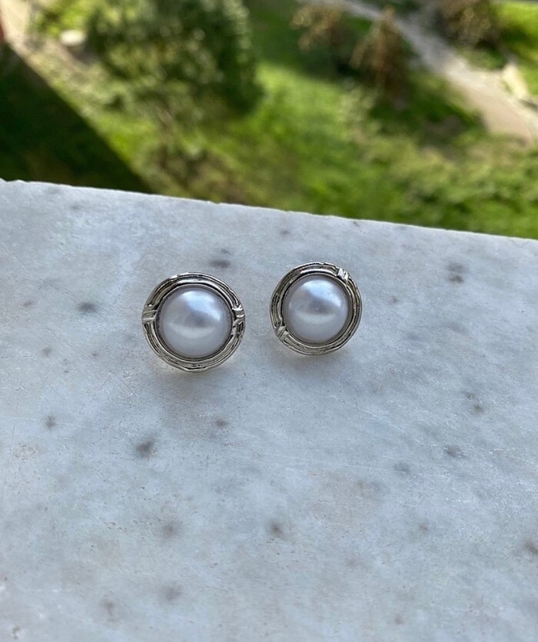 Bohem Gri Midi Düğmeli Kadın Küpeler - Görsel 2