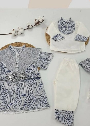 Gri Etnik Desenli Bebek Kaftan Takımı sünnet kıyafeti - Görsel 2