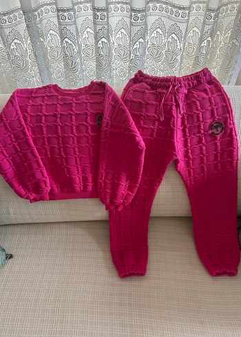 Kadın Triko Salaş Pembe Eşofman Takımı