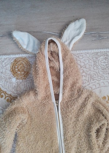 Bej Kürklü peluş Bebek Tulumu tavşan kostümü kulaklı - Görsel 2
