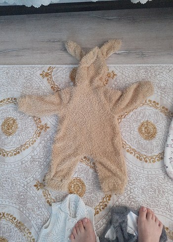Bej Kürklü peluş Bebek Tulumu tavşan kostümü kulaklı - Görsel 3