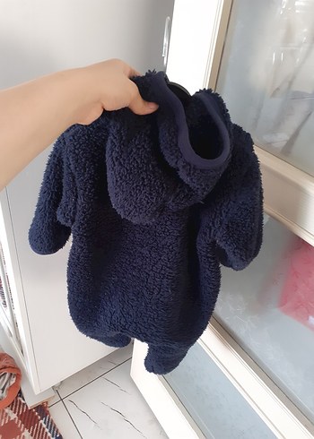 6 Ay Beden Koyu Mavi Peluş Erkek Bebek Tulumu
