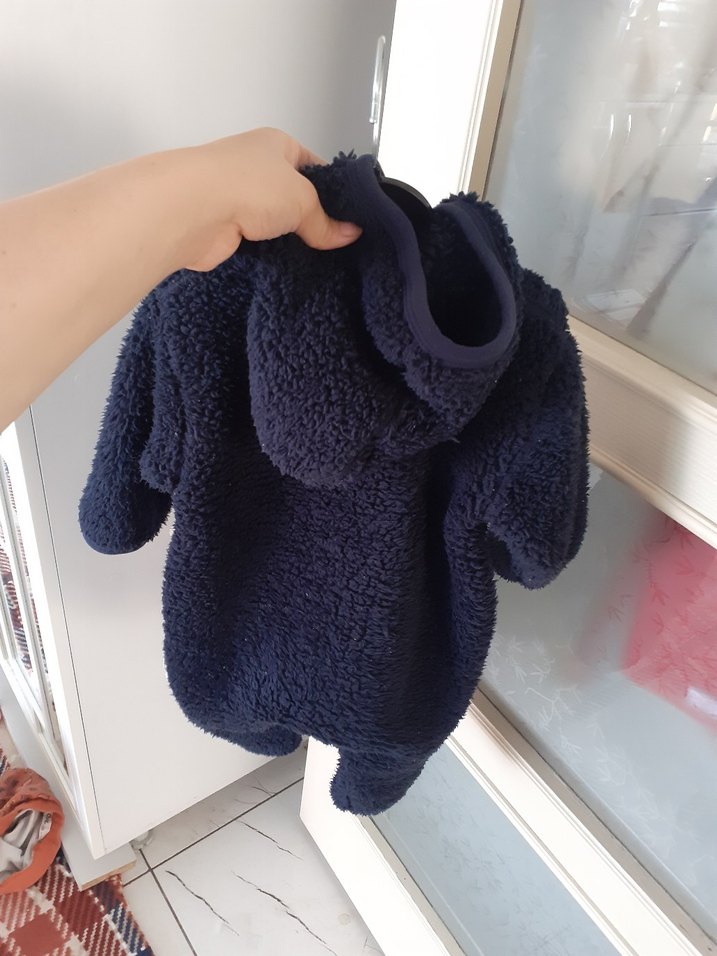 Koyu Mavi Peluş Erkek Bebek Tulumu - Görsel 3