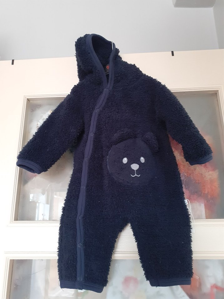 Koyu Mavi Peluş Erkek Bebek Tulumu - Görsel 2