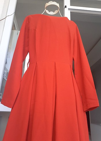 Uzun Kırmızı Dantelli pileli Kadın Elbise abiye kına gecesi - Görsel 6