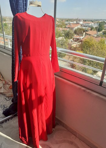 Uzun Kırmızı Dantelli pileli Kadın Elbise abiye kına gecesi - Görsel 9