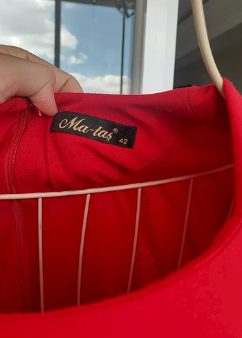 Uzun Kırmızı Dantelli pileli Kadın Elbise abiye kına gecesi - Görsel 7