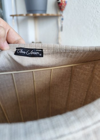 Bej Keten Salaş Midi Elbise Triko - Görsel 6