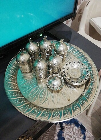 Osmanlı gümüş kahve fincan takımı tepsili 6 kişilik lokumluklu 