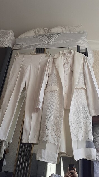 Zühre Beyaz gömlek pantolon takım ikili 2li kombin dar paça pantolon b
