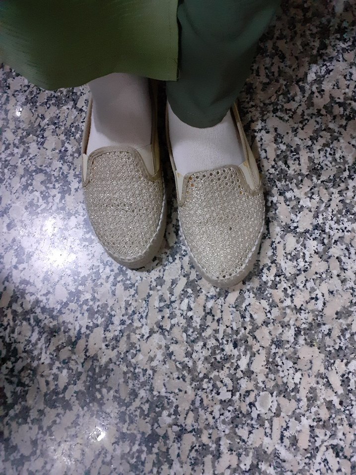 Altın hazeran hasır görünumlü bej Espadril - Görsel 2