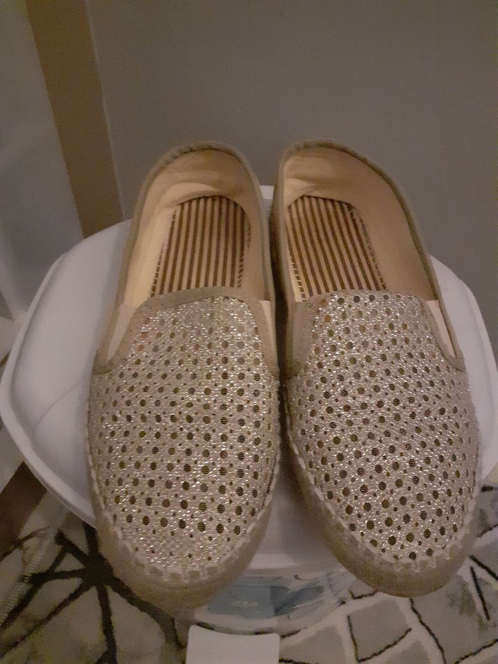 Altın hazeran hasır görünumlü bej Espadril - Görsel 3