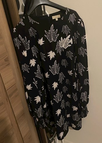 Siyah Baskılı Uzun Kollu Hamile elbise - Görsel 4