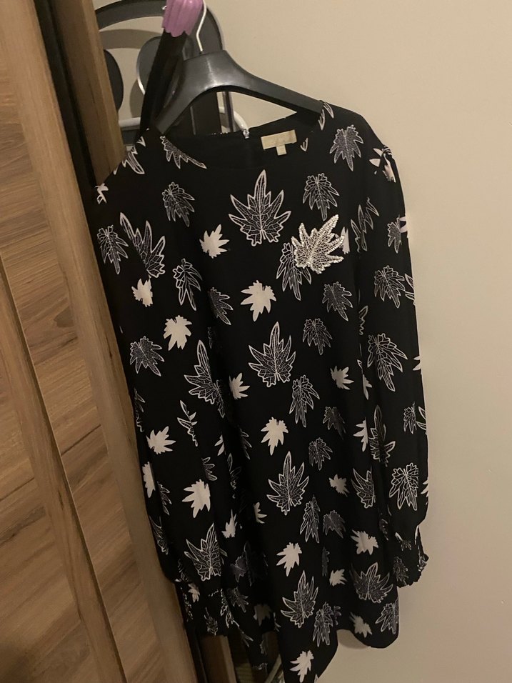 Siyah Baskılı Uzun Kollu Hamile elbise - Görsel 3