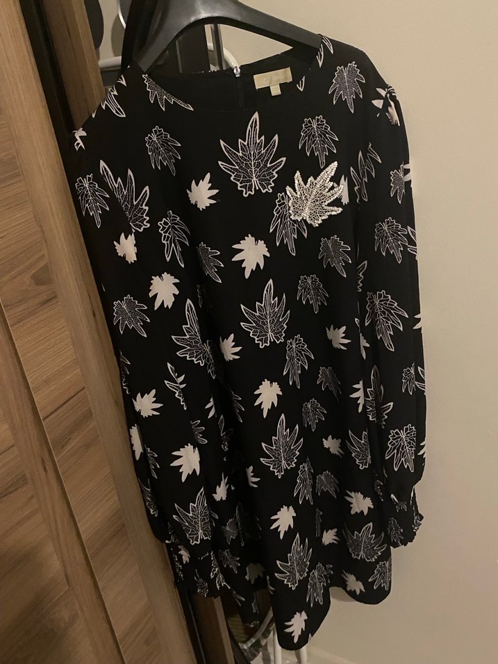 Siyah Baskılı Uzun Kollu Hamile elbise - Görsel 4