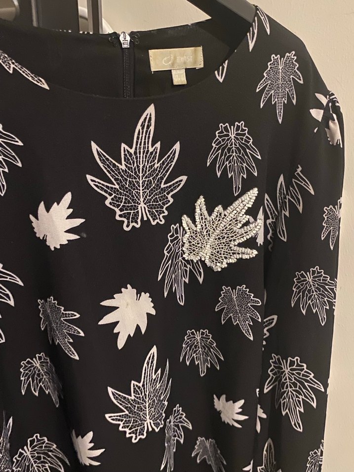 Siyah Baskılı Uzun Kollu Hamile elbise - Görsel 5