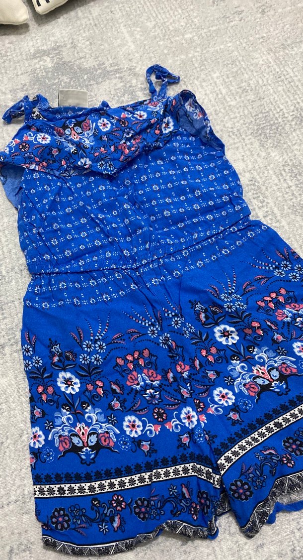 Kız Çocuk Mavi Bohem Dantel Detaylı Tulum - Görsel 3