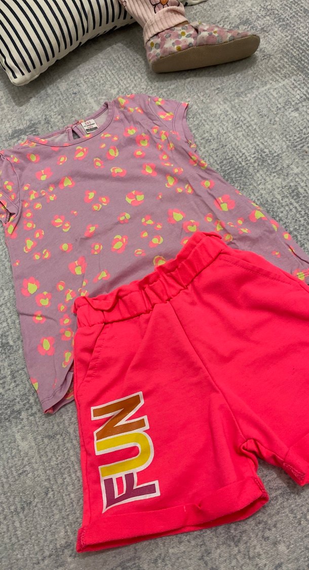 Renkli Bağlama Desenli Kısa Kollu Bebek Kız Takımı - Görsel 3