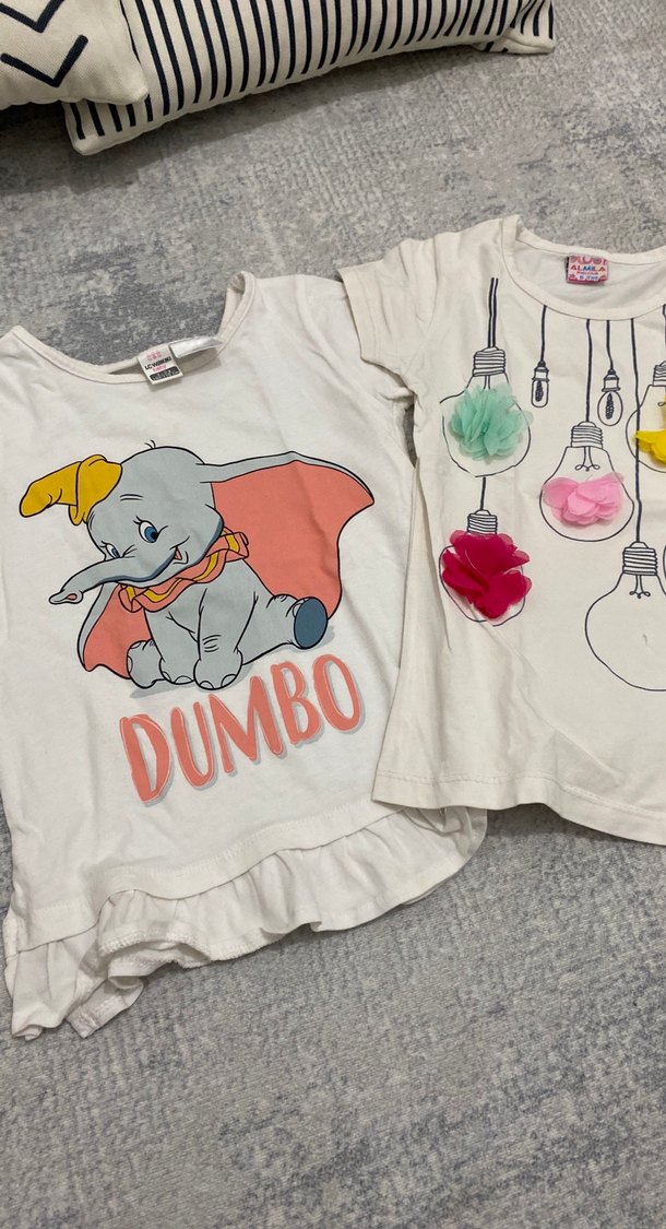 Kız Çocuk Beyaz Pamuklu Kısa Kollu Baskılı Tişört - Görsel 2