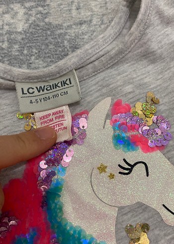 5 Yaş Beden Gri ve Fuşya Kız Çocuk Elbise Unicorn Nakışlı