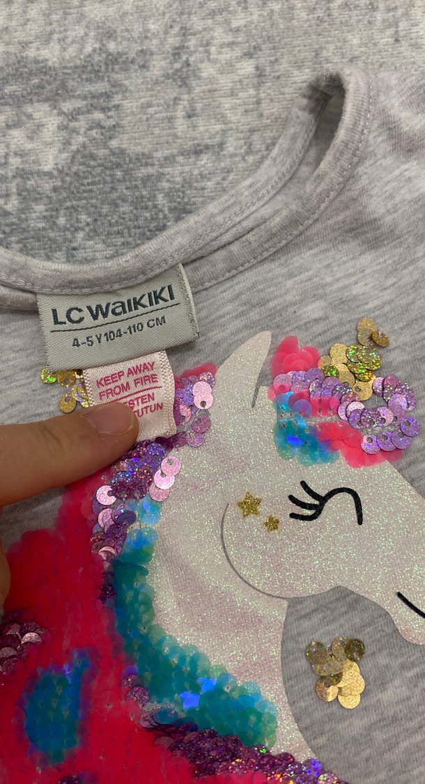 Gri ve Fuşya Kız Çocuk Elbise Unicorn Nakışlı - Görsel 2