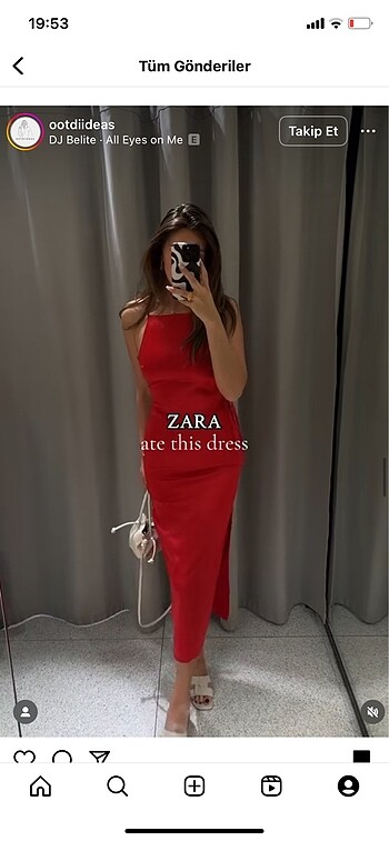 Zara elbise kırmızı saten orijinal