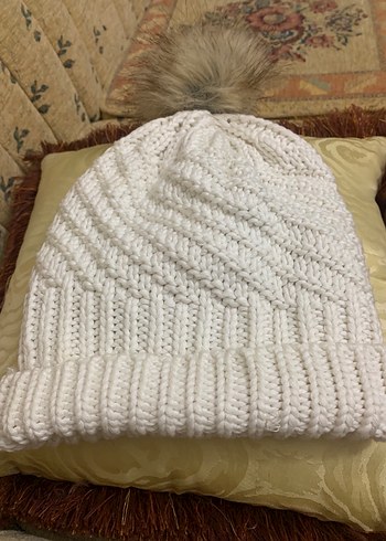 Bohem Tarzı Kadın Örgü Bere Beyaz - Görsel 2