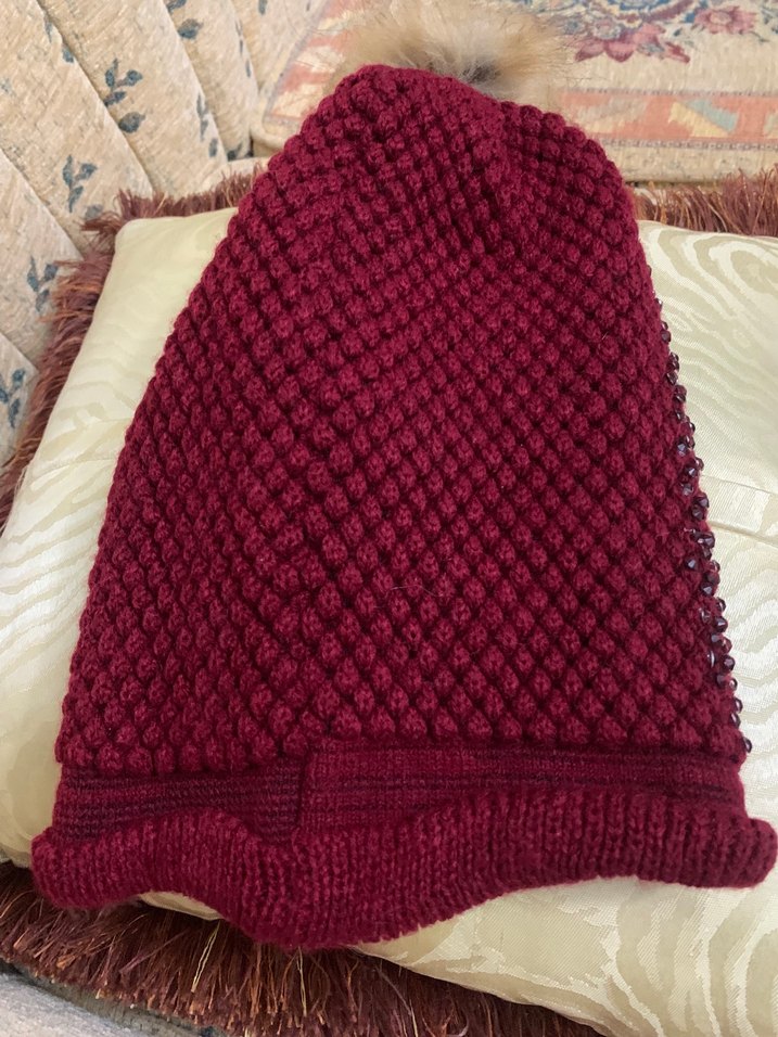 Bordo Parlak Taşlı Örgü Bere - Görsel 2