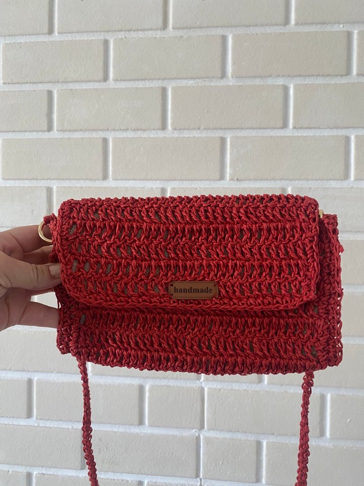 Kırmızı Örgü Kadın Çapraz Çanta - Görsel 2