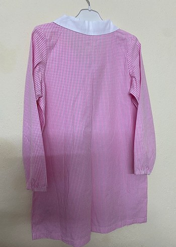 Pembe Beyaz Yaka Düğmeli Kız gömlek elbise - Görsel 4