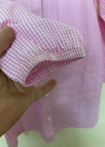 Pembe Beyaz Yaka Düğmeli Kız gömlek elbise - Görsel 3