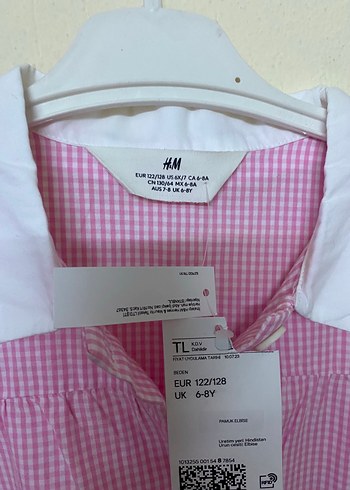 Pembe Beyaz Yaka Düğmeli Kız gömlek elbise - Görsel 2