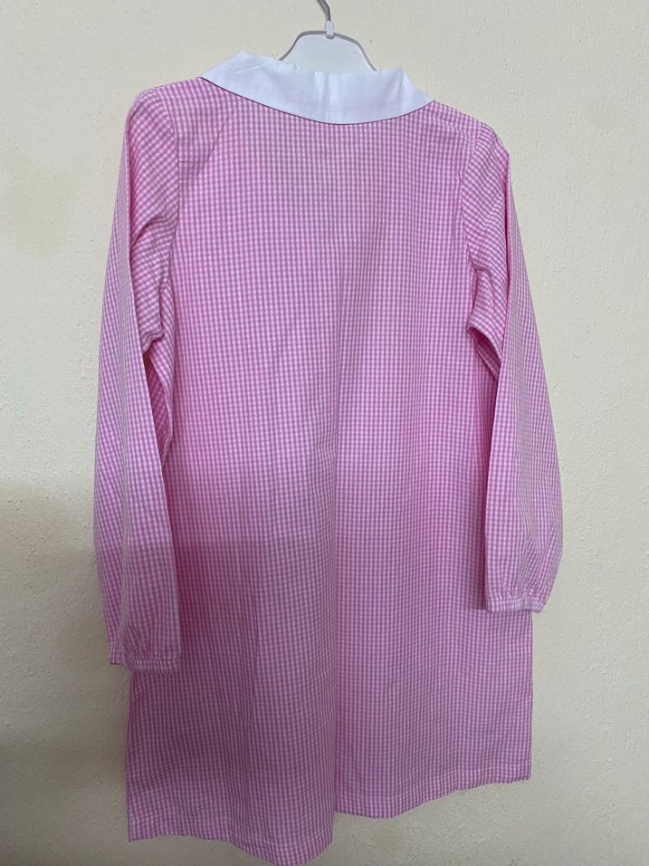 Pembe Beyaz Yaka Düğmeli Kız gömlek elbise - Görsel 4