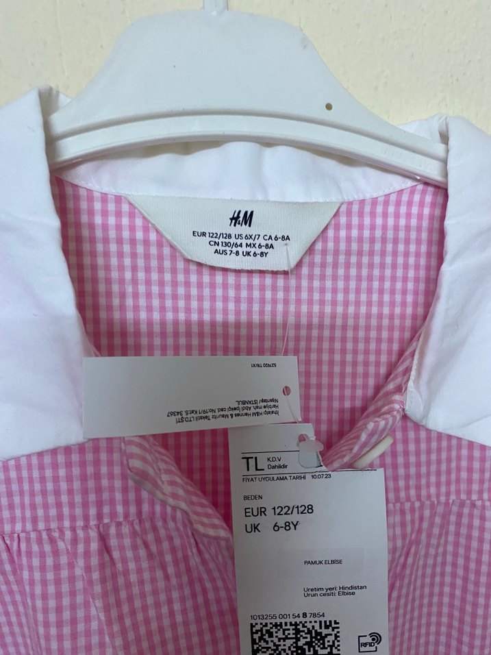 Pembe Beyaz Yaka Düğmeli Kız gömlek elbise - Görsel 2