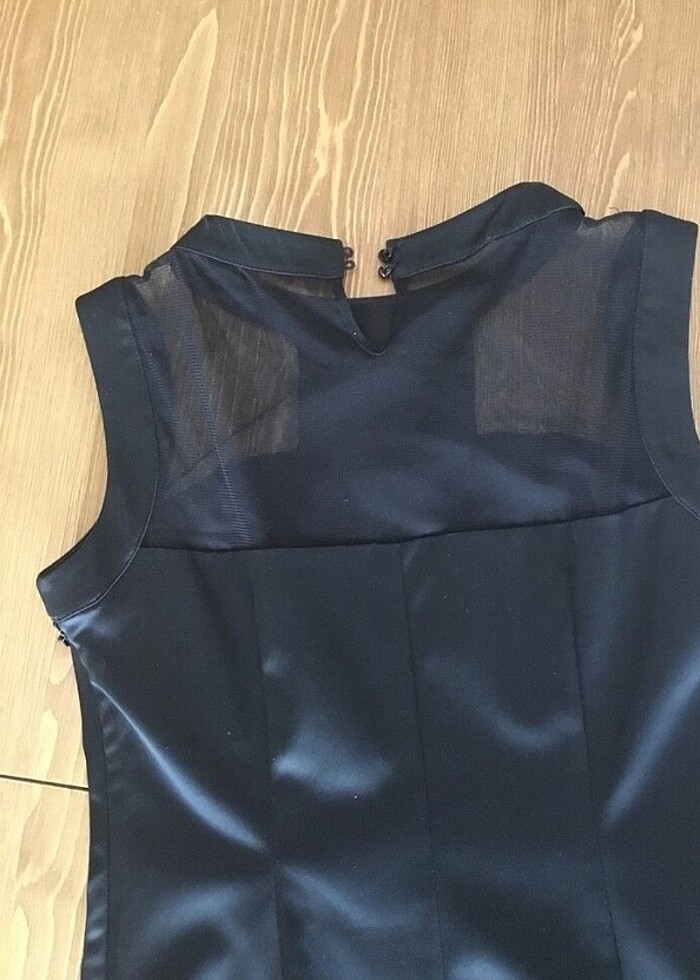 Siyah saten kısa elbise - Görsel 4