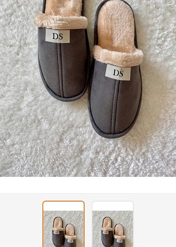 Gri Kürklü Kadın Ev Terliği DS