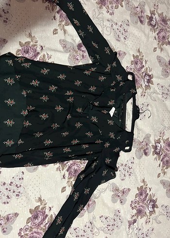xl Beden Siyah desenli Fırfırlı Bluz