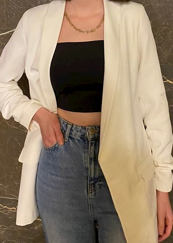 Zara Ekru Uzun Blazer Ceket