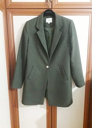 Haki yeşili şık klasik vintage uzun ceket 