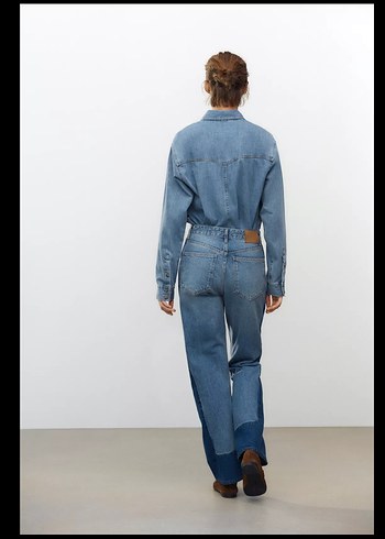 36 Beden mavi Renk Düğmeli Regular Fit Mavi Denim Kadın Jean