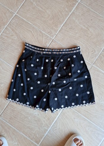 koton Nakışlı Siyah Bohem Mini Şort