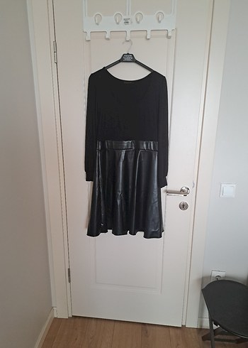 Deri Midi Siyah Kadın Elbise - Görsel 5