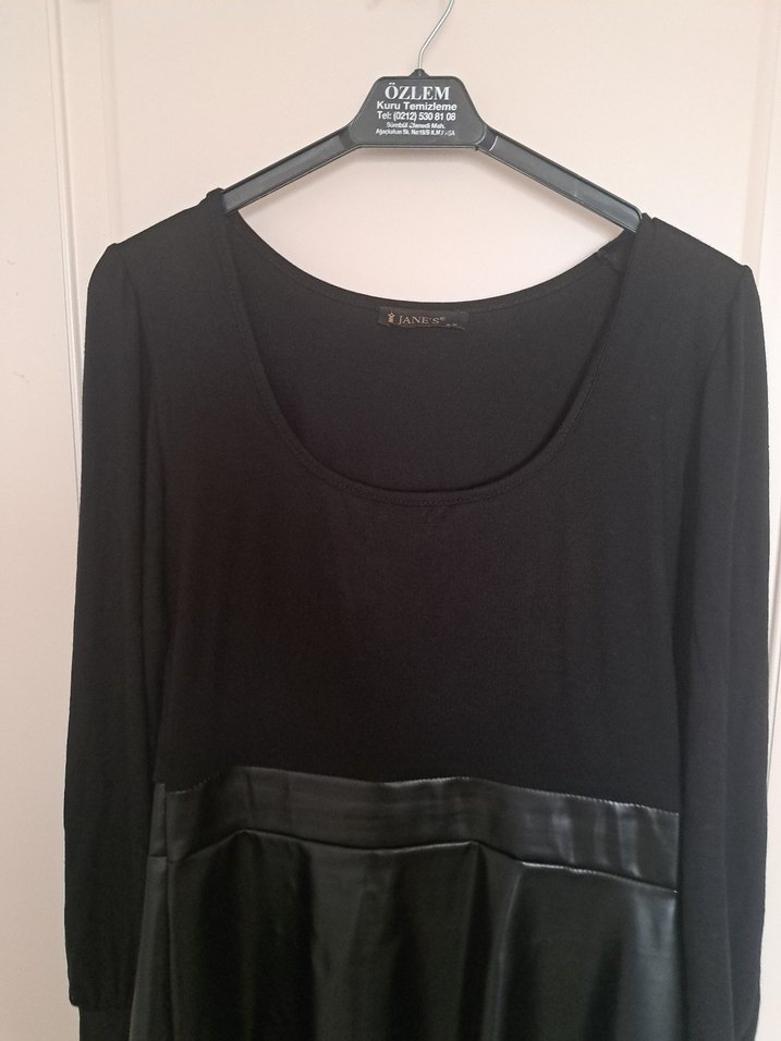 Deri Midi Siyah Kadın Elbise - Görsel 2