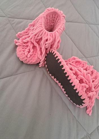 Kızlar için Pembe Örgü Bohem Sıcak Terlik - Görsel 4