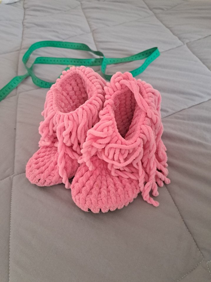 Kızlar için Pembe Örgü Bohem Sıcak Terlik - Görsel 2