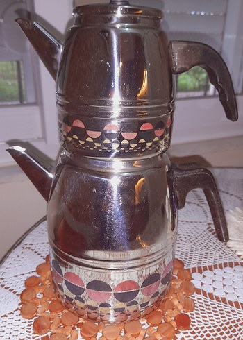 Kahverengi Desenli Metal Çaydanlık - Görsel 2