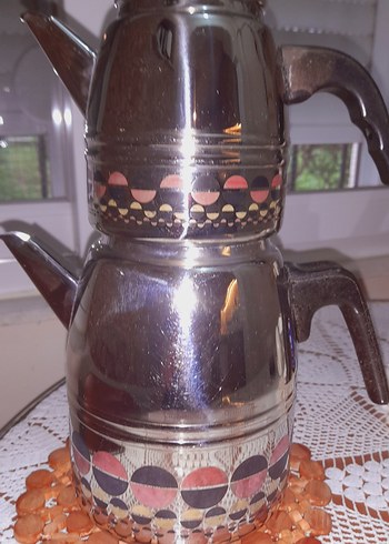 Kahverengi Desenli Metal Çaydanlık - Görsel 5